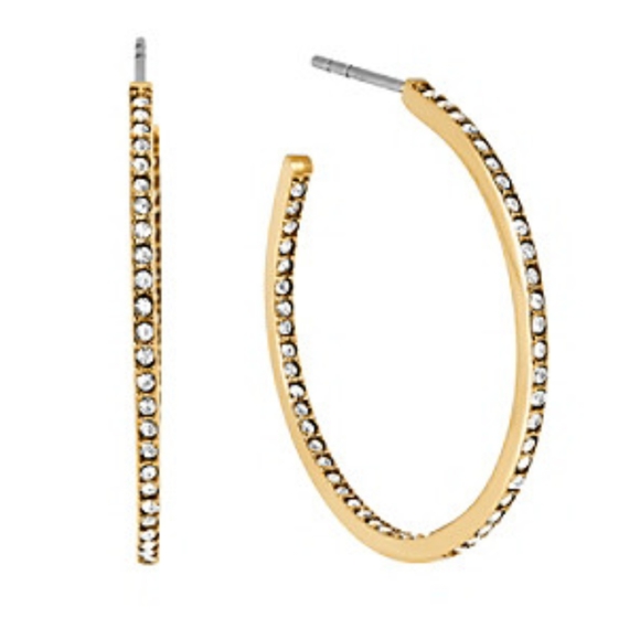 Michael Kors Inside Outside Earrings  Luxe Open Hoop Pave Cystals Gold Tone NWT - Picture 1 of 7